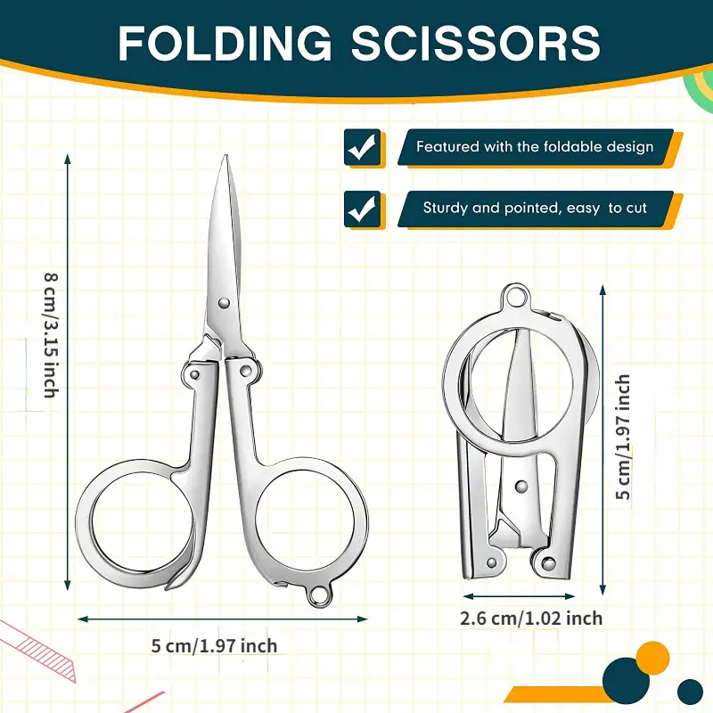 1pc Foldable Small Scissors,Portable Mini Travel Scissor,Big Size Stainless  Steel Folding Scissor With Keychain Pointy Small Sewing Fold Up Scissors